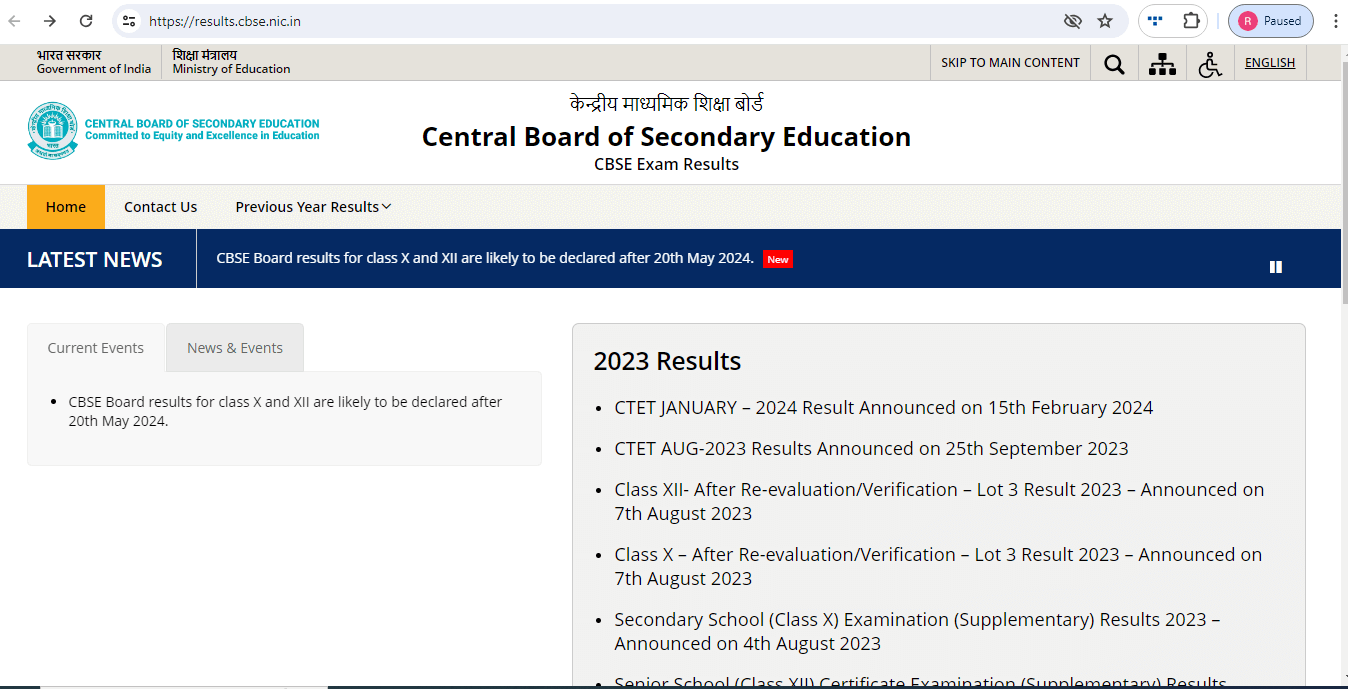 central board of secondary education result website